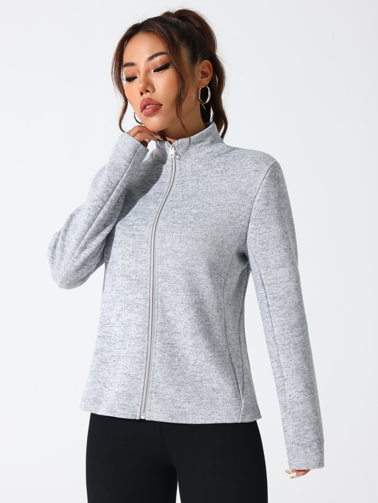 Dewbera Dewbera Casual Comfortable Solid Color Stand Collar Sports Jacket - Light Grey - View 5