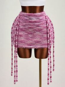 Mistrie Women's Sweater And Half-Length Skirt, Pink And White, Fall And Casual, Commuting, Sexy, Slimmi Night Out Club - Multicolor - View 4