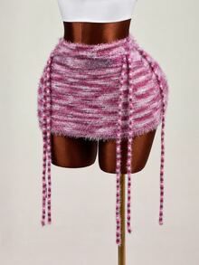 Mistrie Women's Sweater And Half-Length Skirt, Pink And White, Fall And Casual, Commuting, Sexy, Slimmi Night Out Club - Multicolor - View 5