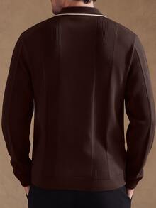 Core Aspect Men's Old Money Style, Mature, Fashionable Long Sleeve Casual Sweater - Coffee Brown - View 2