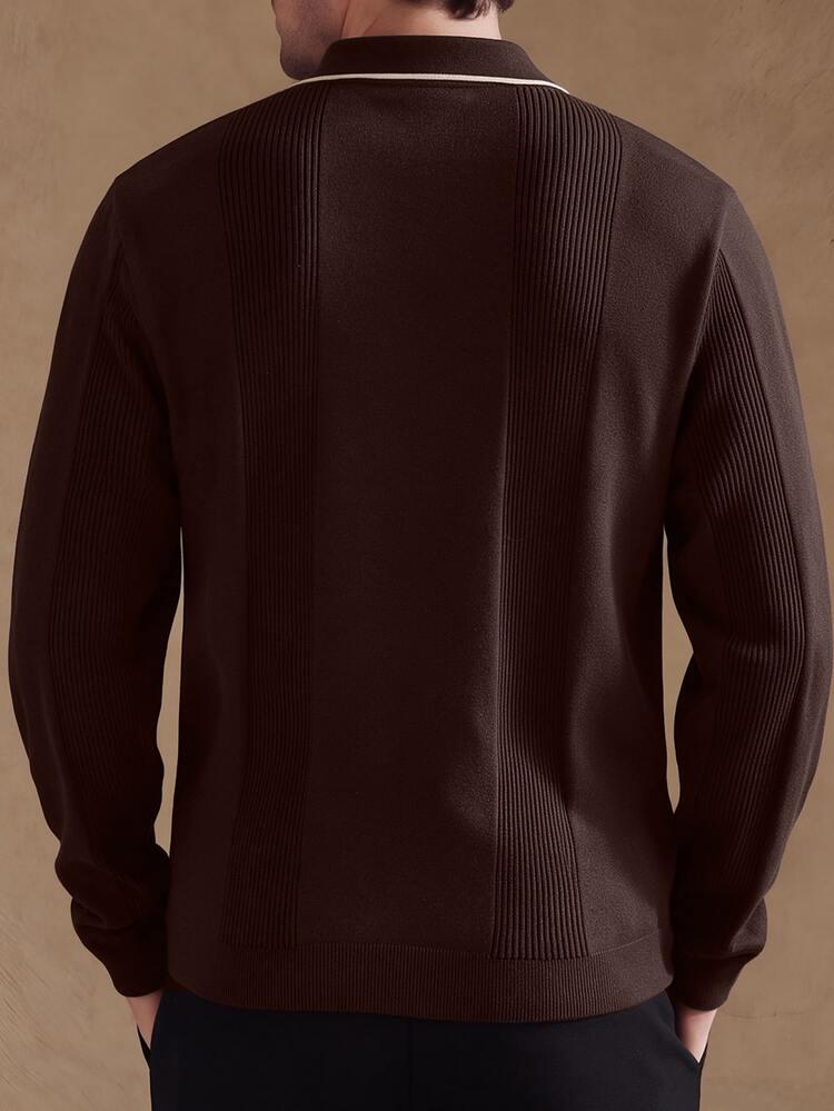 Core Aspect Men's Old Money Style, Mature, Fashionable Long Sleeve Casual Sweater - Coffee Brown - View 2