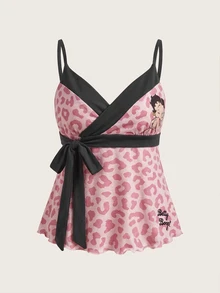CovetEZ Betty Boop x SHEIN Women's Leopard Print Contrast Color Casual Daily Wear Camisole Top - Multicolor - View 2