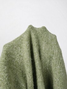 SHEIN 秋冬咖啡色不規則露肩寬鬆長版針織毛衣 - 綠色 - 查看 3