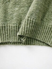 SHEIN 秋冬咖啡色不規則露肩寬鬆長版針織毛衣 - 綠色 - 查看 4