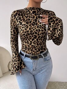SHEIN Women's Leopard Print Sexy Slim Fit Versatile Daily Wear Bodysuit - Multicolor - View 7