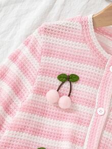SHEIN Girls' Soft Textured Cable Knit Cardigan Jacket, Cute Elegant Sweet Princess Style, Versatile Fashion Outerwear For Spring Summer Autumn, Suitable For Daily Wear, Gatherings, Parties, Outings And School - Pink - View 9