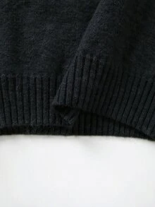 SHEIN Fall Winter Coffee Asymmetrical Cold Shoulder Oversized Long Knit Sweater - Black - View 3