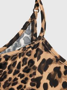 SHEIN EZwear Summer Leopard Print Woven Sleeveless Mini Dress For Women,Sun Dresses For Women - Camel - View 4