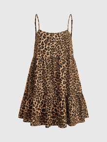 SHEIN EZwear Summer Leopard Print Woven Sleeveless Mini Dress For Women,Sun Dresses For Women - Camel - View 2