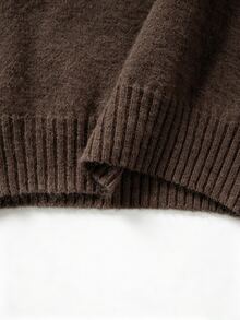 SHEIN 秋冬咖啡色不規則露肩寬鬆長版針織毛衣 - 咖啡棕 - 查看 5