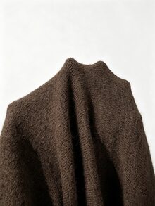 SHEIN 秋冬咖啡色不規則露肩寬鬆長版針織毛衣 - 咖啡棕 - 查看 4