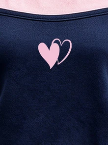 Fall Outfits Girls' Fresh Minimalist Pink Double Heart Graphic Print 2 In 1 Off-Shoulder Camisole Short Sleeve T-Shirt And Wide Leg Pants Set - Multicolor - View 4