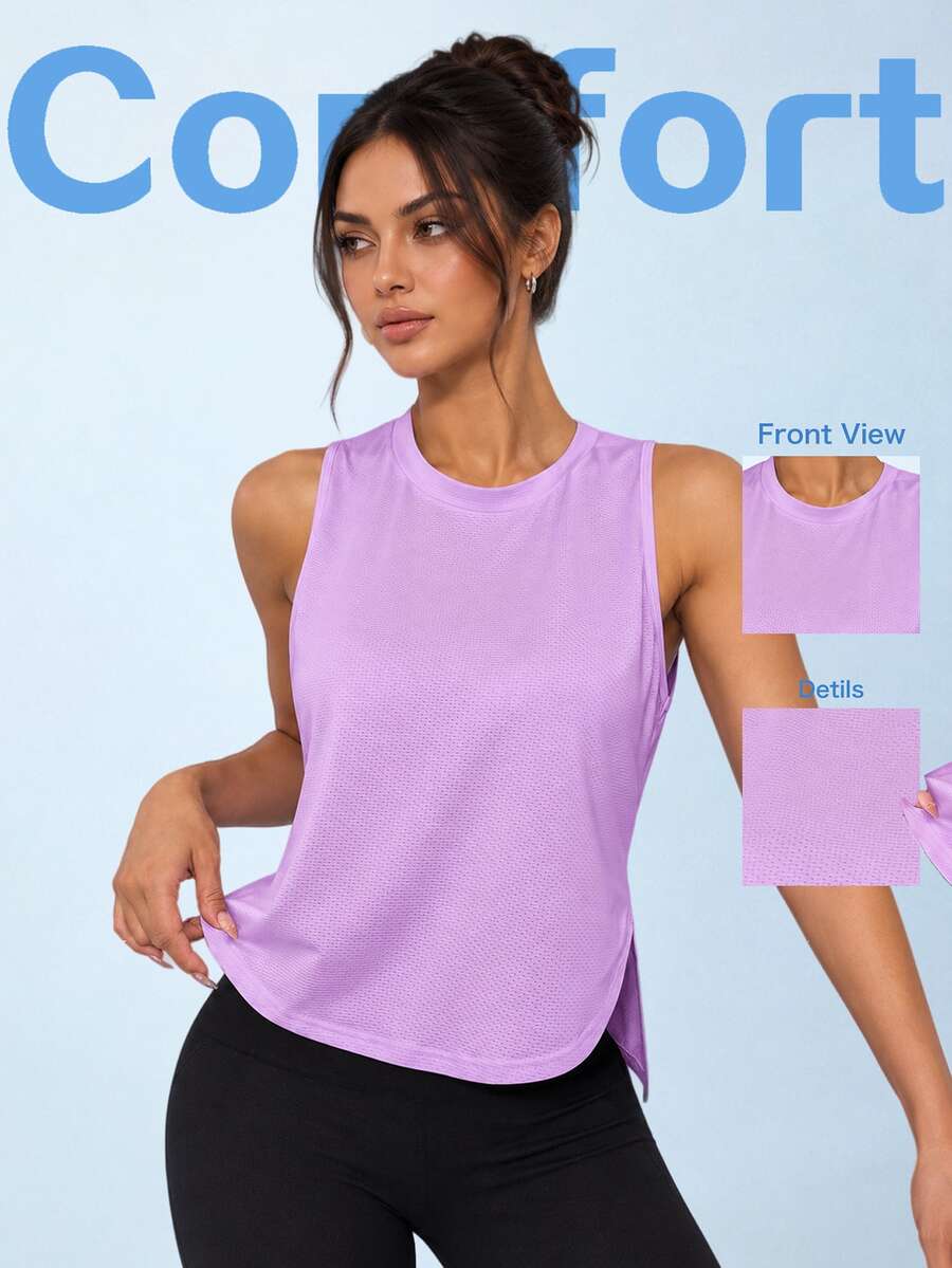 Sovereign Charm Women Letter Print Crew Neck Casual Versatile Sports Tank Top - Purple - View 1