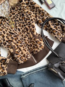 Attitoon Women's Elegant Leopard Print Long Sleeve Hooded Sweatshirt - Multicolor - View 5