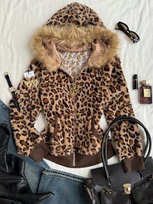 Attitoon Women's Elegant Leopard Print Long Sleeve Hooded Sweatshirt - Multicolor - View 8