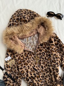 Attitoon Women's Elegant Leopard Print Long Sleeve Hooded Sweatshirt - Multicolor - View 6