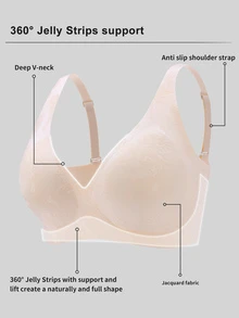 SHEIN Minimalist Fashion Solid Color Comfortable Seamless Jelly Glue Wireless Removable Padding Wide Strap Lifting Strong Support Women's Bra 1pc - Coral Pink - View 6