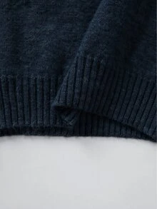 SHEIN 秋冬咖啡色不規則露肩寬鬆長版針織毛衣 - 藏蓝色 - 查看 3