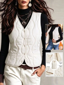 Everyssa Pakaian Musim Gugur UNTUK WanitaJaket Tanpa Lengan Berlapisan Termal Musim Dingin untuk Wanita - Putih - View 1