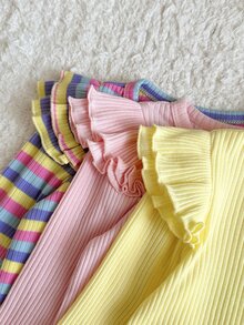 SHEIN Baju Atasan Lengan Panjang Rajut Kasual Warna Polos Lucu dan Serbaguna untuk Bayi Perempuan Musim Gugur/Dingin, 3 Potong - MultiWarna - View 4