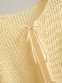 CosyJoli Plus Size Autumn/Winter Romantic Casual Minimalist Versatile Preppy Style Lace-Up Bow Loose Fit Yellow Knit Cardigan Sweater - Yellow - View 9