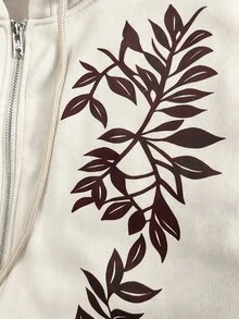 RosyDaze 女款寬鬆印花連帽拉鍊運動衫，極簡時尚休閒寬鬆運動外套，秋冬款 - 卡其色 - 查看 6