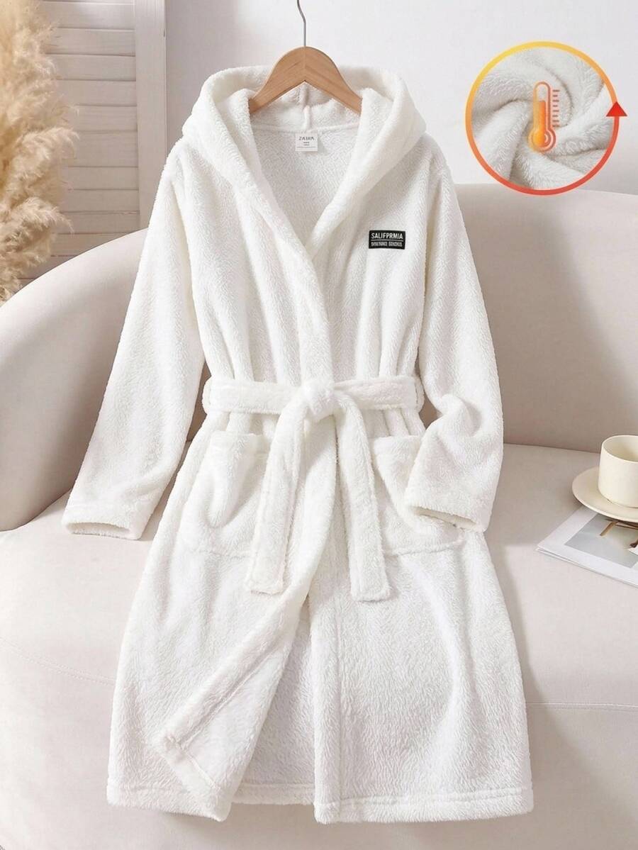SHEIN Tween Girls Tween Girl Kids Simple Autumn/Winter Comfortable Thermal Lined Thick Cherry Print Loungewear Tween Girl - White - View 1