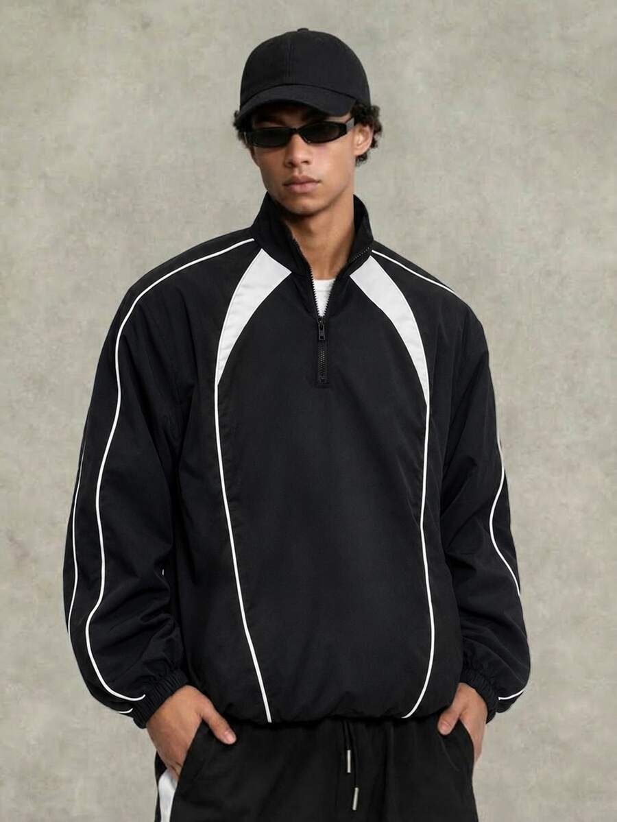 Manfinity Roghcode Men's Colorblock Casual Versatile Daily Travel Long Sleeve Jacket, Goth - Black - View 1