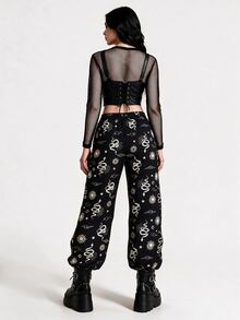 Breakform Dark Style Snake Print Sun Graphic Cuffed Casual Wide Leg Pants - Multicolor - View 2
