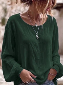 Linhara CURVE Plus Size Women's Woven Casual Fall Blouse Jacket - Dark Green - View 3