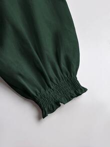 Linhara CURVE Plus Size Women's Woven Casual Fall Blouse Jacket - Dark Green - View 6