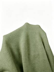 SHEIN 新款春夏秋冬女款優雅高領針織上衣 羅紋袖口 肘長袖 寬鬆直擺下襬 - 軍綠色 - 查看 7