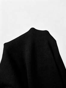SHEIN 新款春夏秋冬女款優雅高領針織上衣 羅紋袖口 肘長袖 寬鬆直擺下襬 - 黑色 - 查看 5