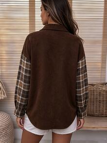 Holdful Holdful Áo khoác sơ mi shacket nữ cổ bẻ phong cách casual, tay dệt vặn thừng, túi đắp, cài cúc - màu nâu - Xem 2