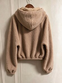 Franclia Women's Autumn/Winter Thick Casual Versatile Long Sleeve Hooded Zip-Up Jacket - Khaki - View 2