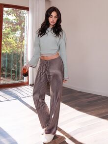 Bris Aura 女士新款棕色条纹低腰裤，秋冬季 - 卡其色 - 查看 5
