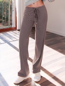 Bris Aura 女士新款棕色条纹低腰裤，秋冬季 - 卡其色 - 查看 4