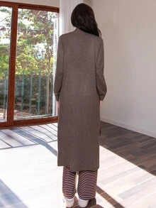 Bris Aura 女士纯色长袖长款开衫毛衣 - 棕色 - 查看 2