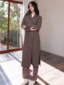 Bris Aura 女士纯色长袖长款开衫毛衣 - 棕色 - 查看 5