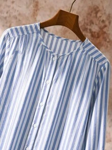 Rusticease Plus Size Women's Striped Casual Everyday Summer Dress Fall - Blue and White - View 5