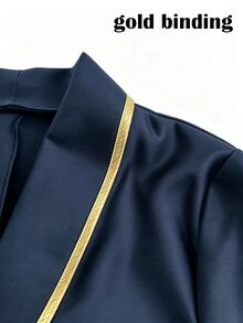 Trelyra Fall Winter British Style Gold Piping Trim Blazer Women Double-Breasted Slim Fit Blazer Versatile Co - Navy Blue - View 5