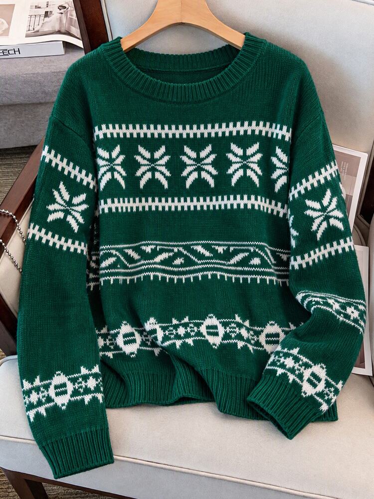 EMERY ROSE Christmas Knitted Sweater Women Winter New Style Elegant Versatile Pullover Top - Multicolor - View 3
