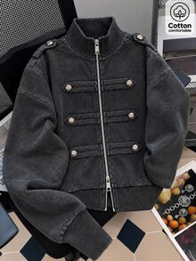 SHEIN 青少年女孩休閒針織長袖運動衫外套 - 黑色 - 查看 4