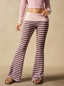 VARSIVA Women Sports Activewear Bottom's Casual Athletic Low Waisted Baggy Pink Flared Pants With Waist Fold Over Leggings Gym Workout Yoga Summer - Multicolor - View 11