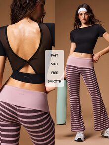 VARSIVA Women Sports Activewear Bottom's Casual Athletic Low Waisted Baggy Pink Flared Pants With Waist Fold Over Leggings Gym Workout Yoga Summer - Multicolor - View 6