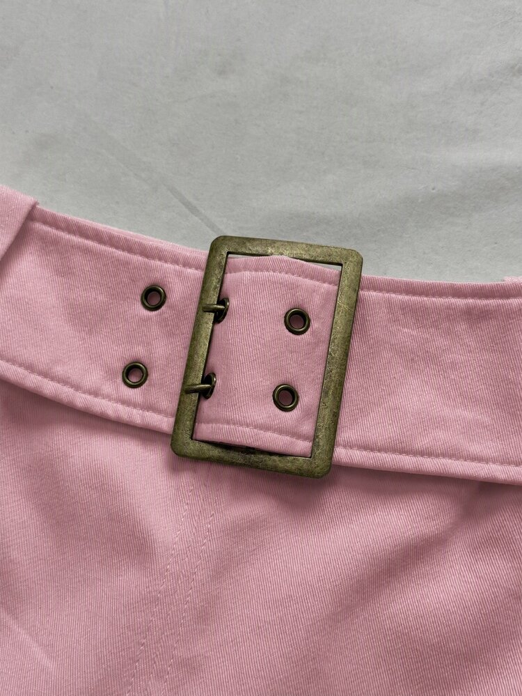 Attitoon Women's Solid Color Waist Eyelet Buckle Design Skort - Pink - View 5