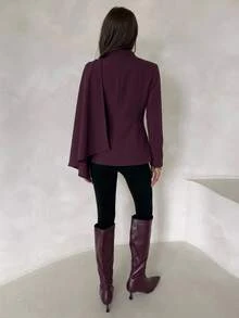 Aloruh Women's Solid Color Long Sleeve Metal Single-Breasted Fashion Blazer Fall Clothes For Women Work Outfits For Women - Purple - View 2