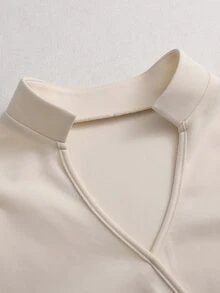 Balvessa Autumn/Winter New Elegant Stand Collar Pleated Asymmetrical Metal Button Design Women's One-Piece - Apricot - View 6