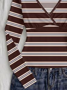 Teen Girls V-Neck Long Sleeve Casual Cute Versatile T-Shirt - White - View 4