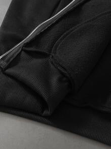 PAVTROS Men's Fashion Old Money Style Vintage Streetwear Personalized Zip-Up Loose Fit Hoodie And Drawstring Waist Sweatpants Set, Christmas Daily Outfit, Goth - Black - View 6